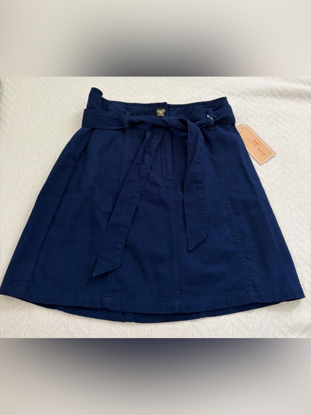 Copper Key Navy Button-Front Mini Skirt
